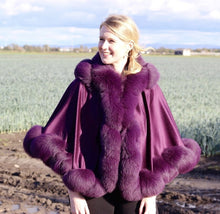 Load image into Gallery viewer, Spiral Trim Cashmere Cape with Hood
